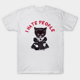 I Hate people cat dressed as Wednesday Addams T-Shirt